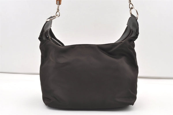 Authentic GUCCI Bamboo Vintage Shoulder Bag Purse Nylon Leather Brown 0142K