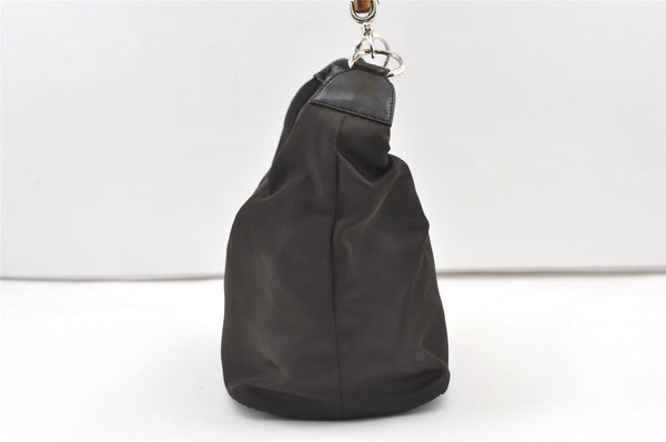 Authentic GUCCI Bamboo Vintage Shoulder Bag Purse Nylon Leather Brown 0142K