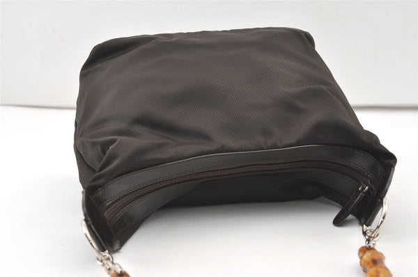 Authentic GUCCI Bamboo Vintage Shoulder Bag Purse Nylon Leather Brown 0142K
