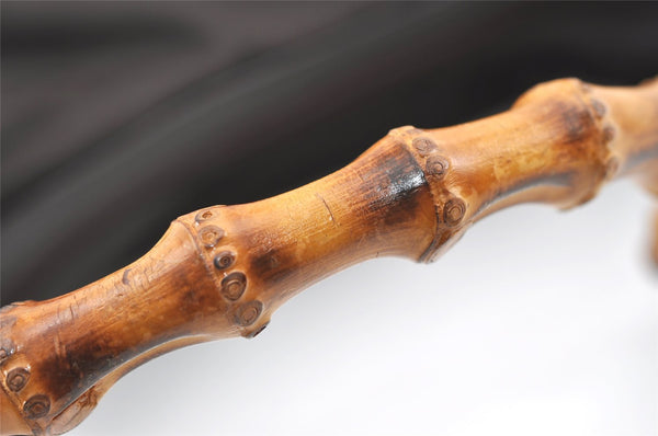 Authentic GUCCI Bamboo Vintage Shoulder Bag Purse Nylon Leather Brown 0142K