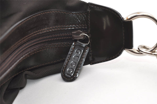 Authentic GUCCI Bamboo Vintage Shoulder Bag Purse Nylon Leather Brown 0142K