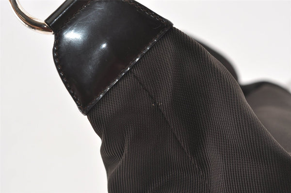 Authentic GUCCI Bamboo Vintage Shoulder Bag Purse Nylon Leather Brown 0142K