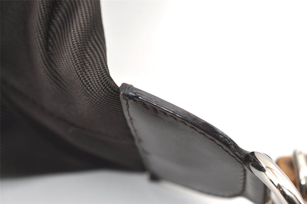 Authentic GUCCI Bamboo Vintage Shoulder Bag Purse Nylon Leather Brown 0142K