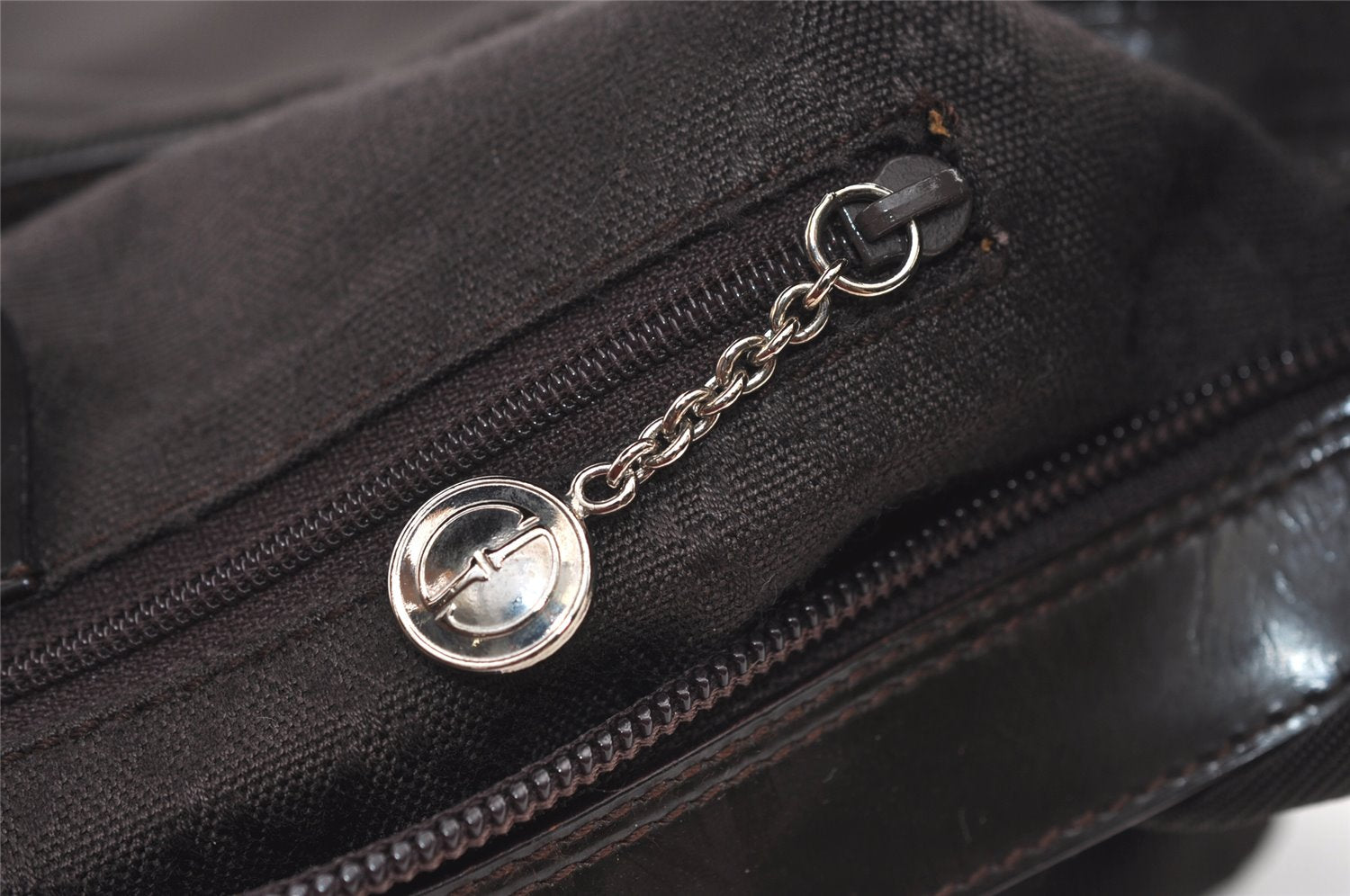 Authentic GUCCI Bamboo Vintage Shoulder Bag Purse Nylon Leather Brown 0142K