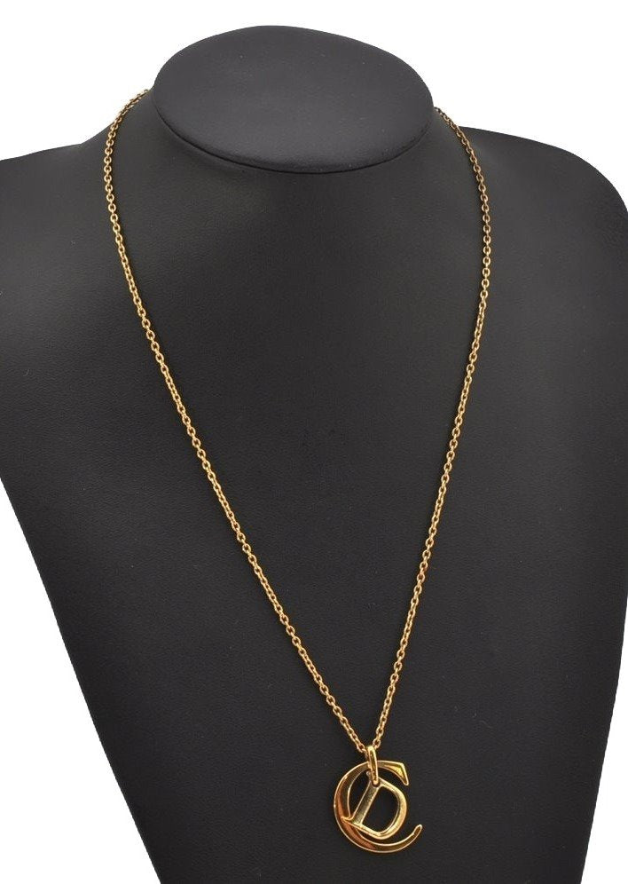 Authentic Christian Dior Gold Tone Chain Pendant Necklace CD 0143J