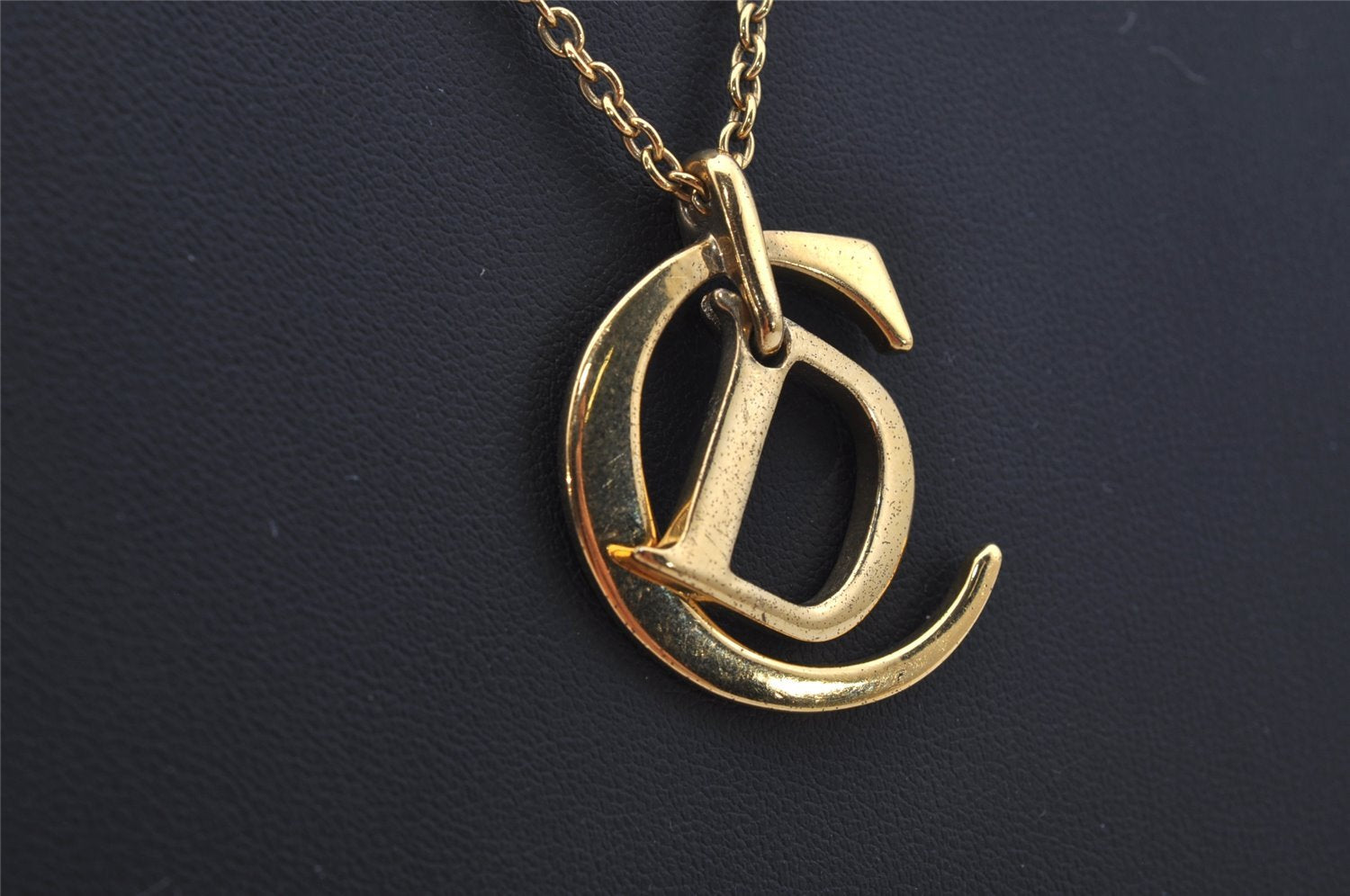 Authentic Christian Dior Gold Tone Chain Pendant Necklace CD 0143J