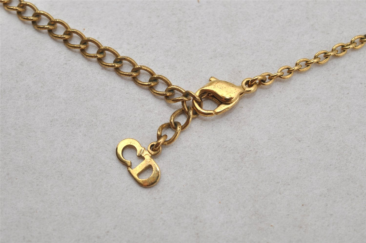 Authentic Christian Dior Gold Tone Chain Pendant Necklace CD 0143J