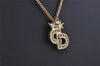 Authentic Christian Dior Gold Tone Chain Rhinestone Pendant Necklace CD 0144J