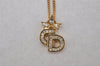 Authentic Christian Dior Gold Tone Chain Rhinestone Pendant Necklace CD 0144J