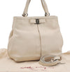 Authentic Salvatore Ferragamo Vara Ribbon Leather 2Way Tote Bag White SF 0145J