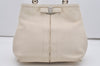 Authentic Salvatore Ferragamo Vara Ribbon Leather 2Way Tote Bag White SF 0145J