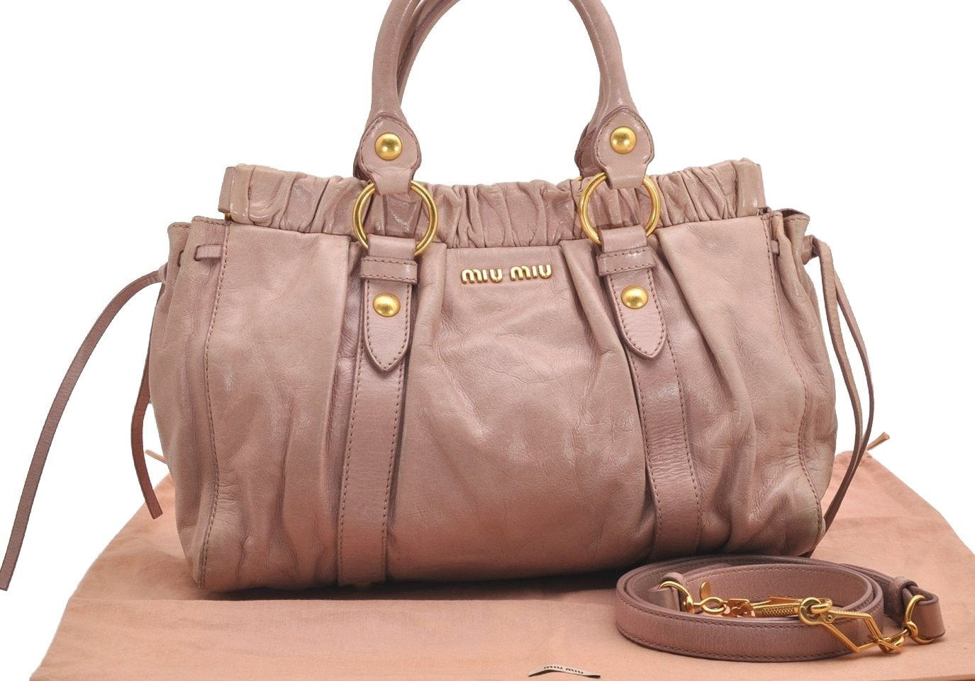 Authentic MIU MIU Vintage Leather 2Way Shoulder Tote Bag Pink 0146J