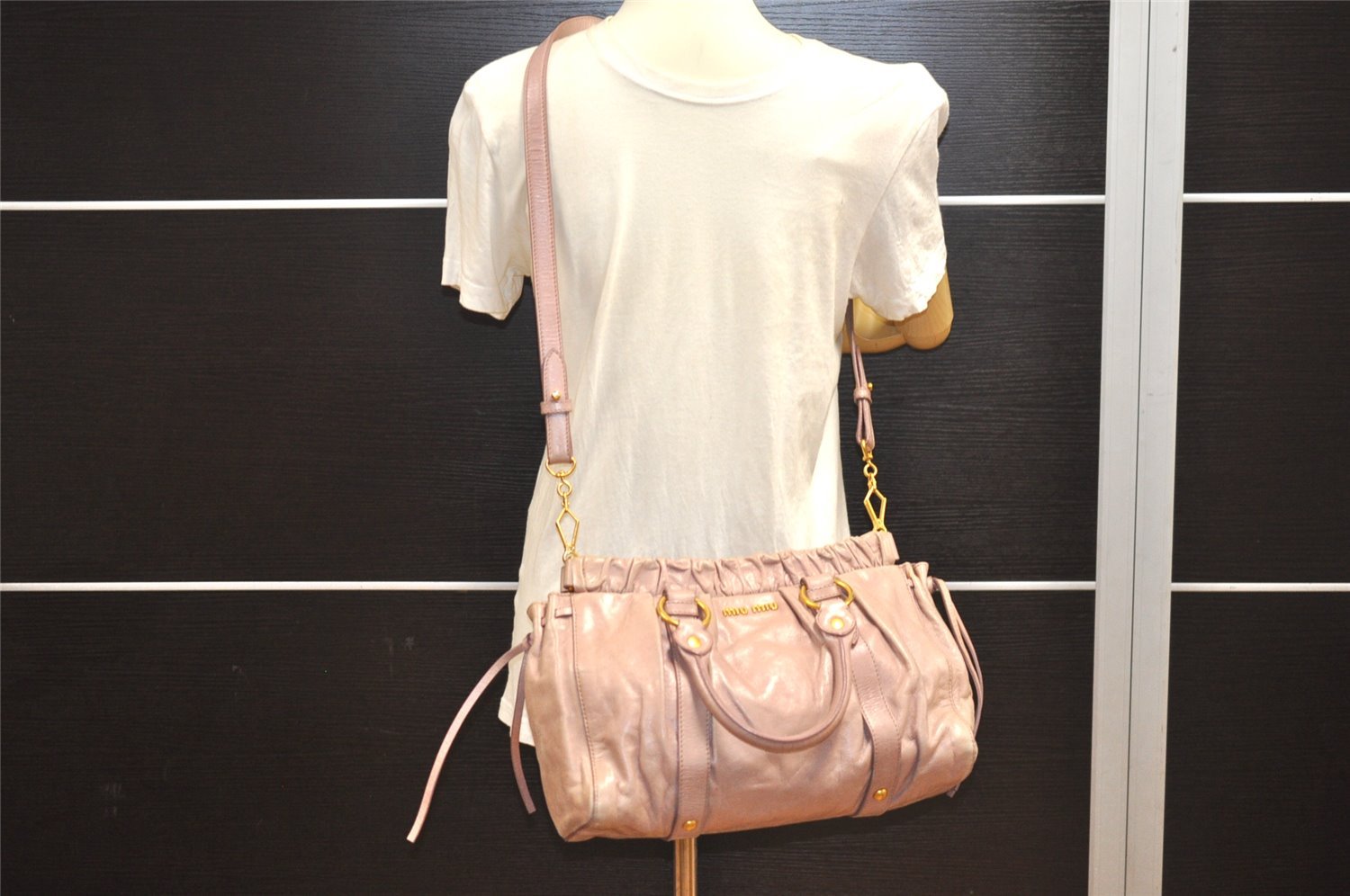 Authentic MIU MIU Vintage Leather 2Way Shoulder Tote Bag Pink 0146J