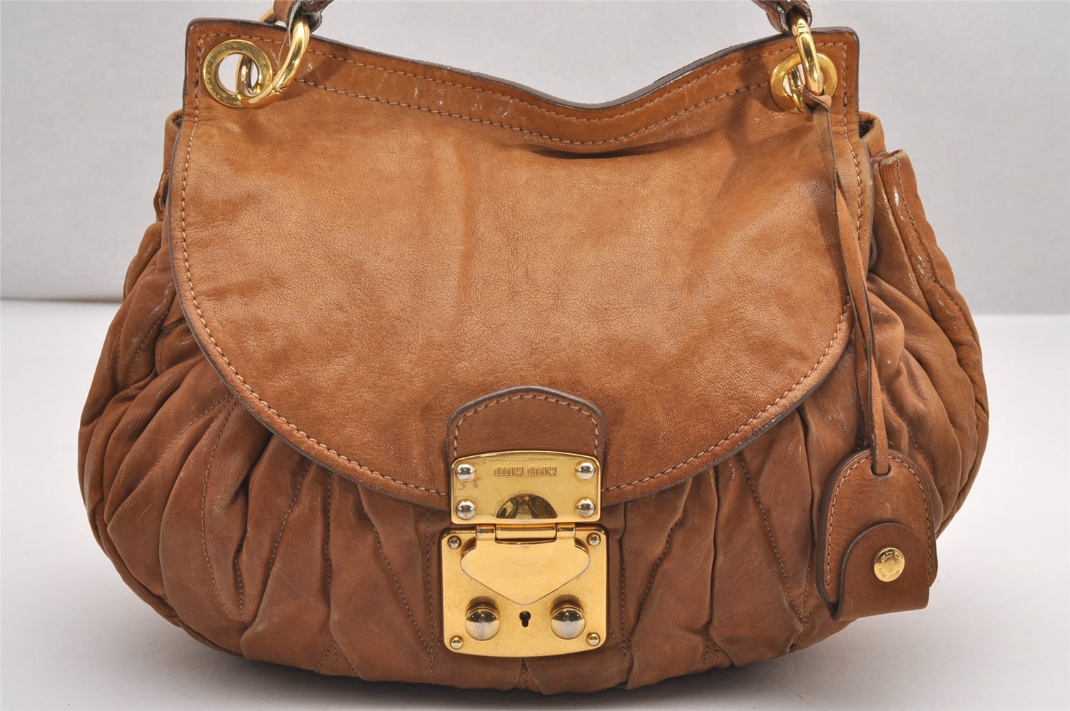 Authentic MIU MIU Matelasse Leather 2Way Shoulder Hand Bag Purse Brown 0147J