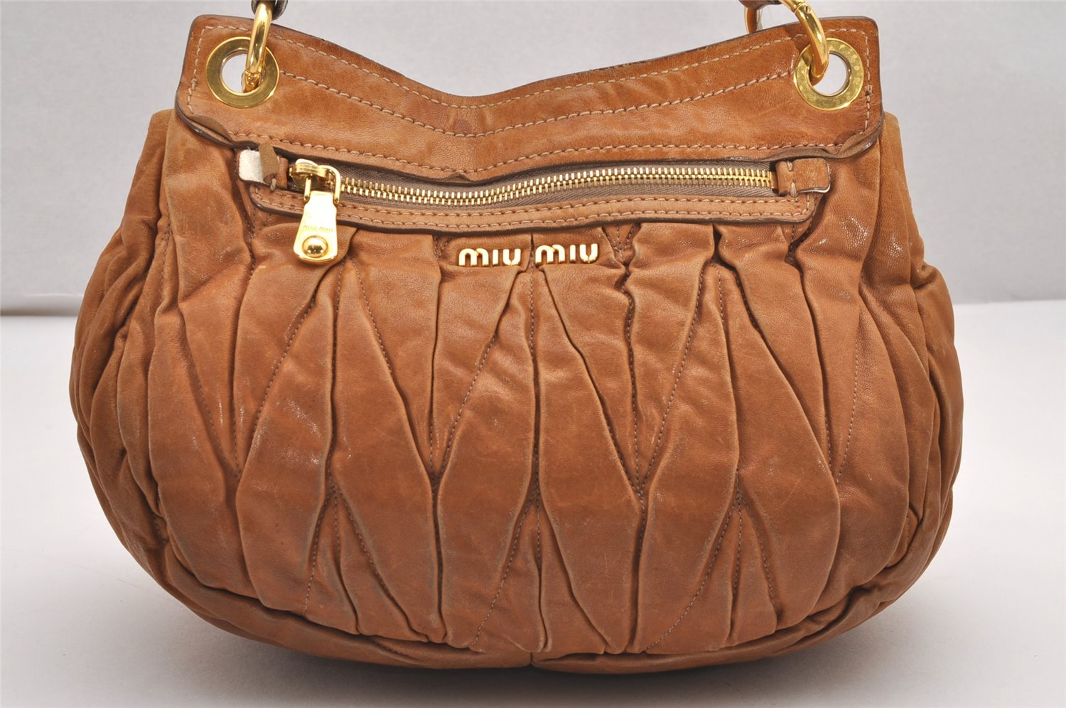 Authentic MIU MIU Matelasse Leather 2Way Shoulder Hand Bag Purse Brown 0147J