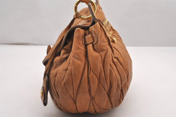 Authentic MIU MIU Matelasse Leather 2Way Shoulder Hand Bag Purse Brown 0147J