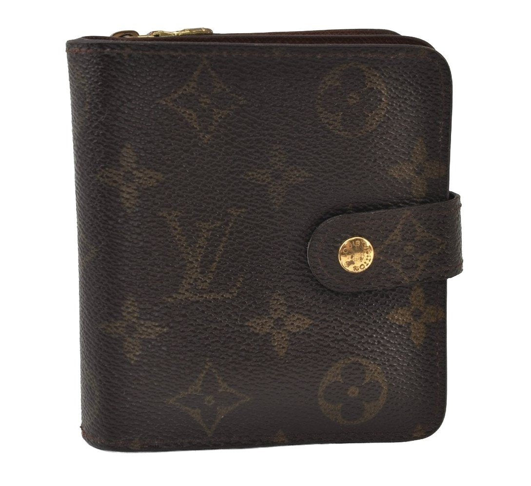 Authentic Louis Vuitton Monogram Compact Zip Bifold Wallet Purse M61667 LV 0152J