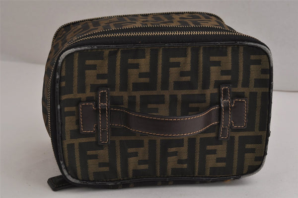 Authentic FENDI Zucca Folding Vanity Bag Pouch Nylon Leather Brown 0155K