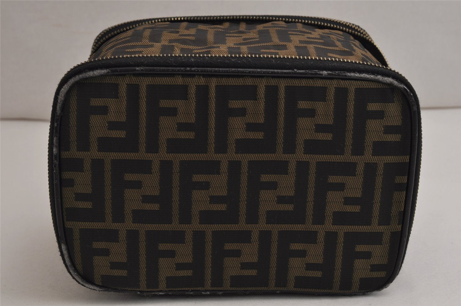 Authentic FENDI Zucca Folding Vanity Bag Pouch Nylon Leather Brown 0155K