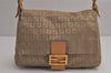 Auth FENDI Zucchino Mamma Baguette Shoulder Bag Canvas Leather Beige 0157K