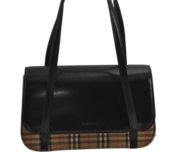 Authentic Burberrys Nova Check Leather Shoulder Hand Bag Purse Black 0158K