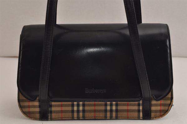 Authentic Burberrys Nova Check Leather Shoulder Hand Bag Purse Black 0158K