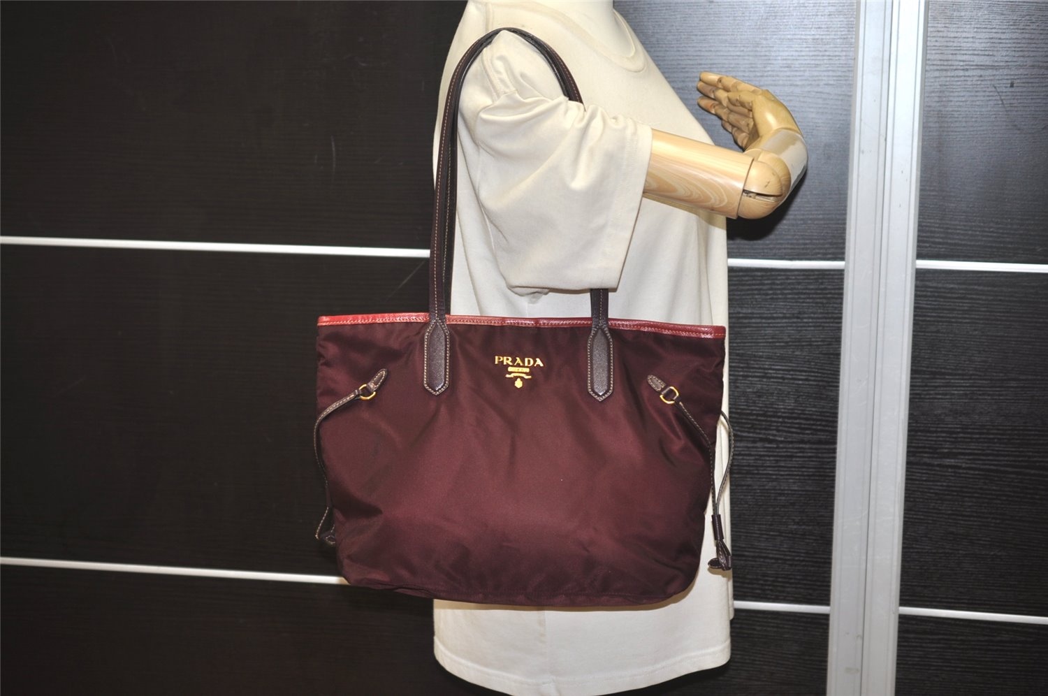 Authentic PRADA Vintage Nylon Tessuto Leather Shoulder Tote Bag Purple 0159K