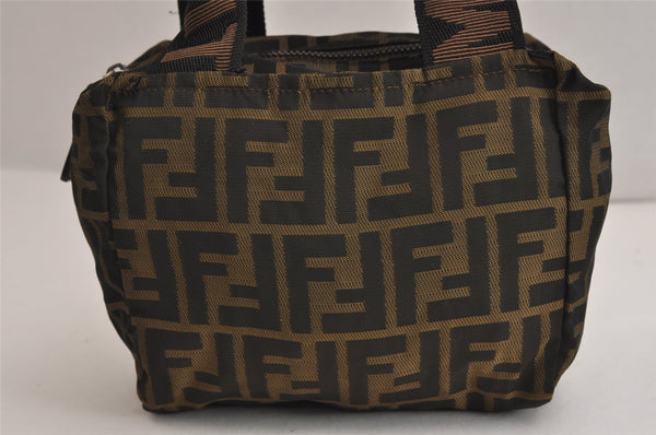 Authentic FENDI Vintage Zucca Hand Bag Purse Nylon Leather Brown 0162K