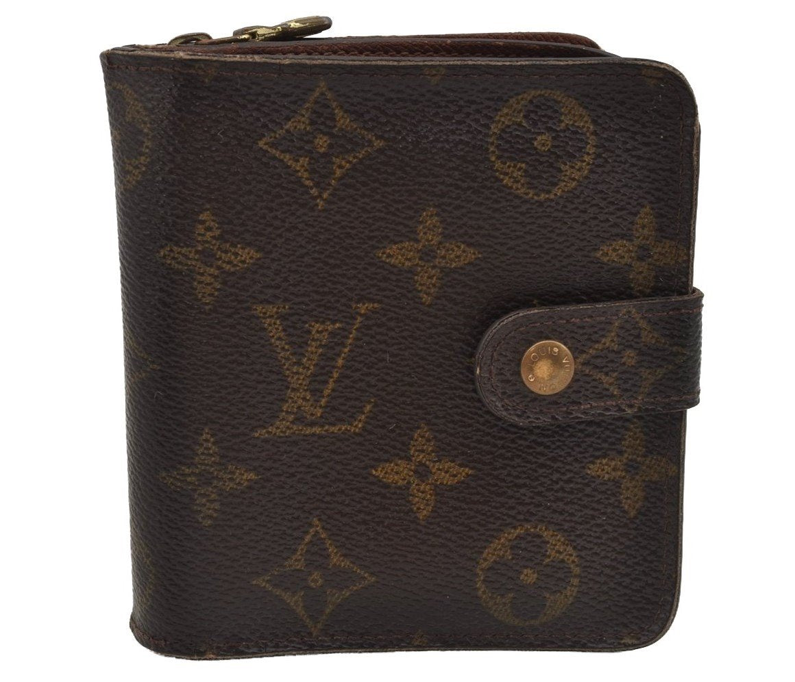 Authentic Louis Vuitton Monogram Compact Zip Bifold Wallet M61667 Junk 0163J