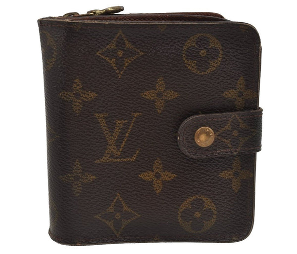 Authentic Louis Vuitton Monogram Compact Zip Bifold Wallet M61667 Junk 0163J