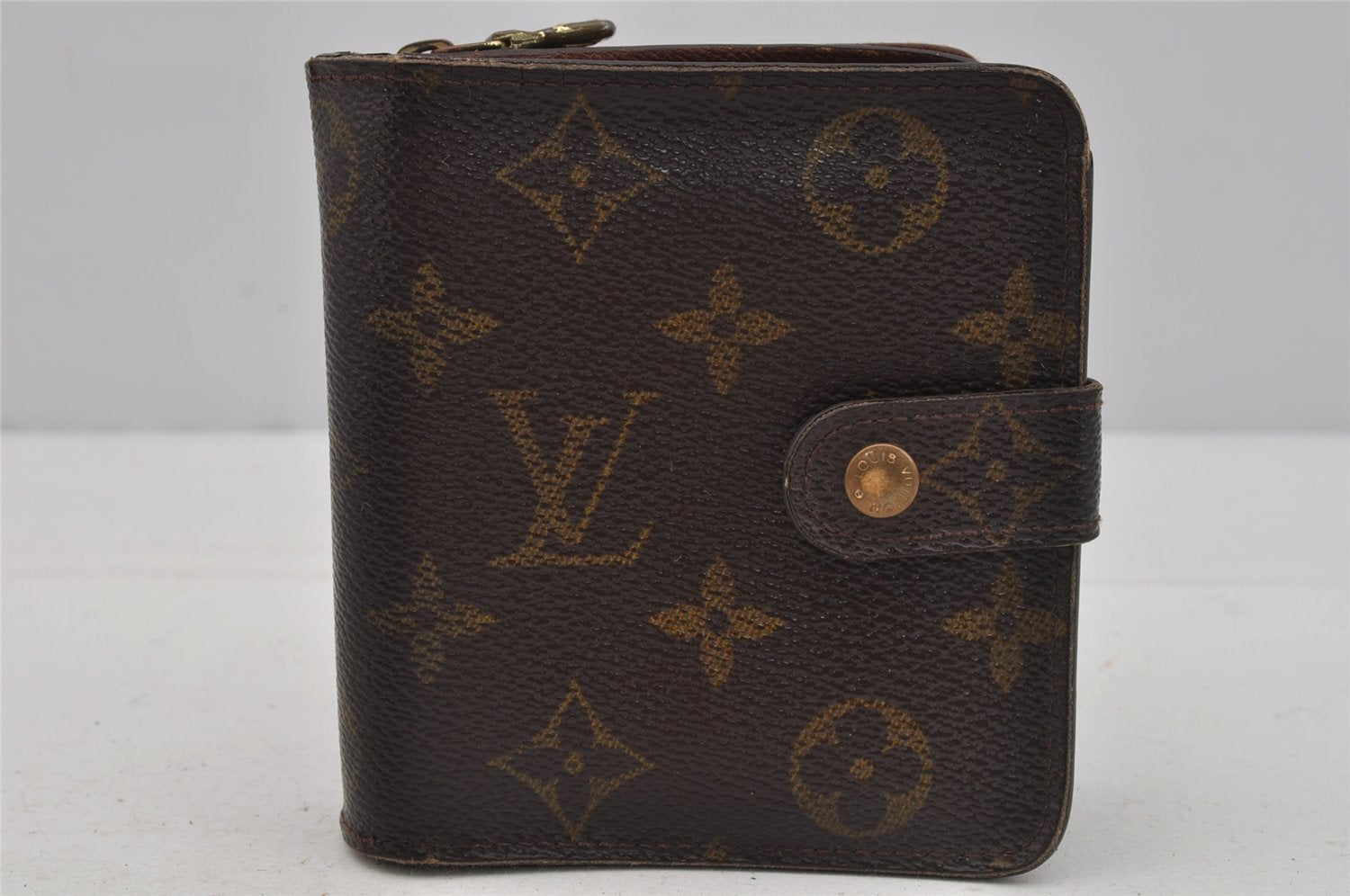 Authentic Louis Vuitton Monogram Compact Zip Bifold Wallet M61667 Junk 0163J