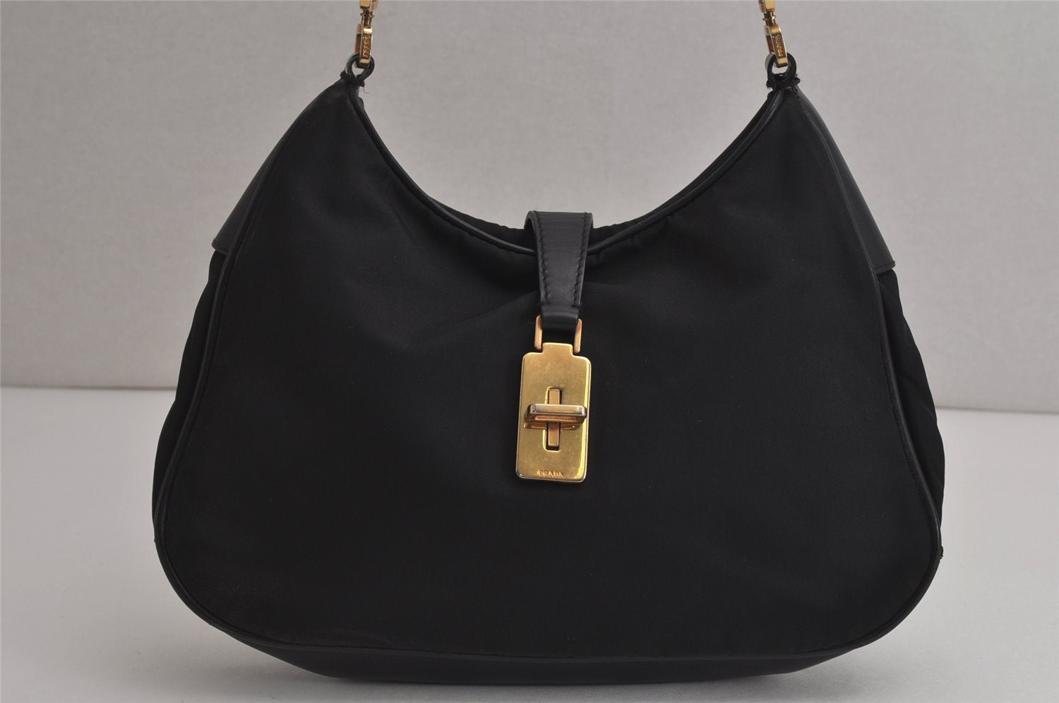 Authentic PRADA Nylon Tessuto Leather Shoulder Hand Bag Purse Black 0163K