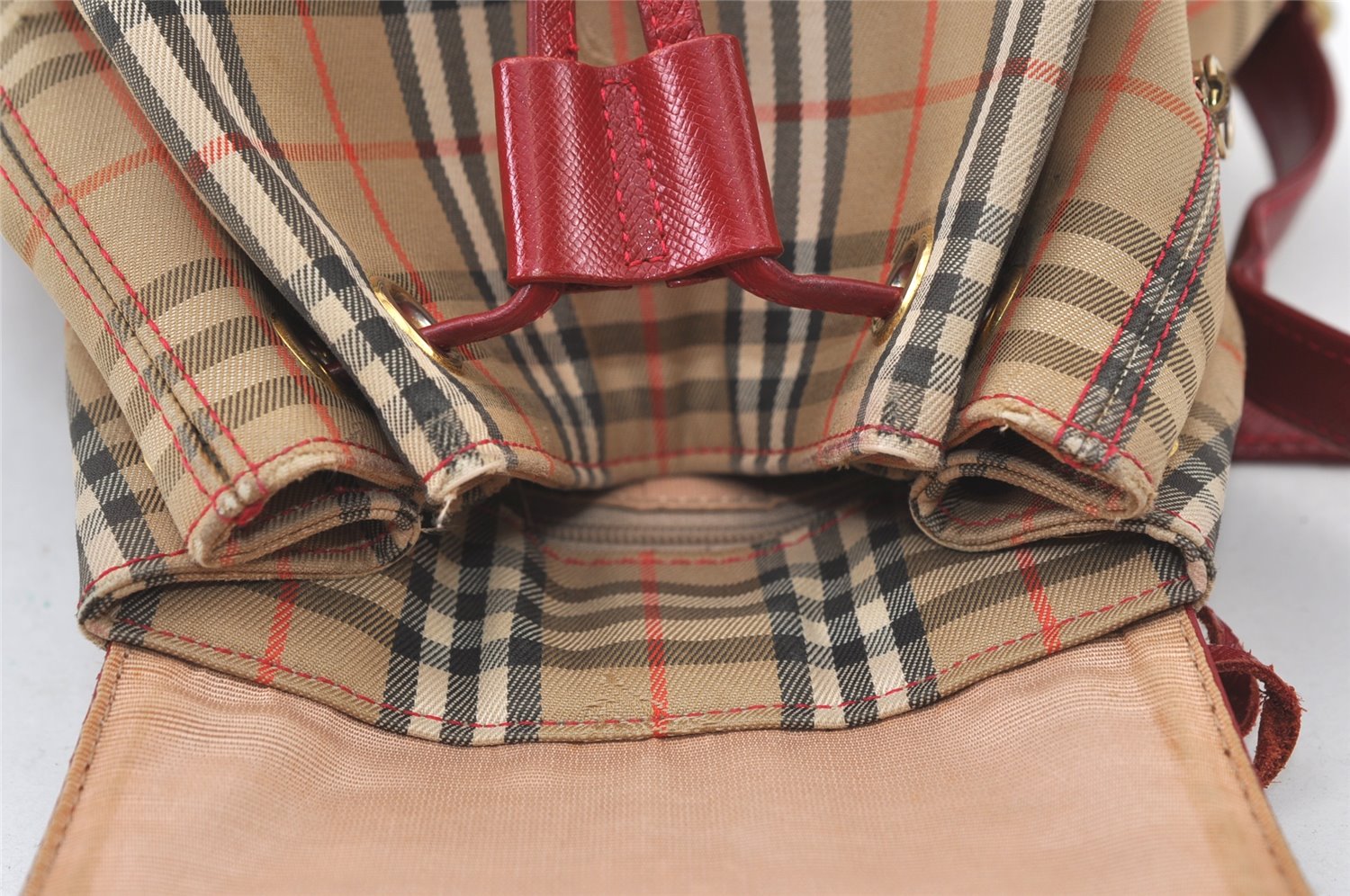 Authentic BURBERRY Nova Check Canvas Leather Backpack Beige Brown Junk 0164K