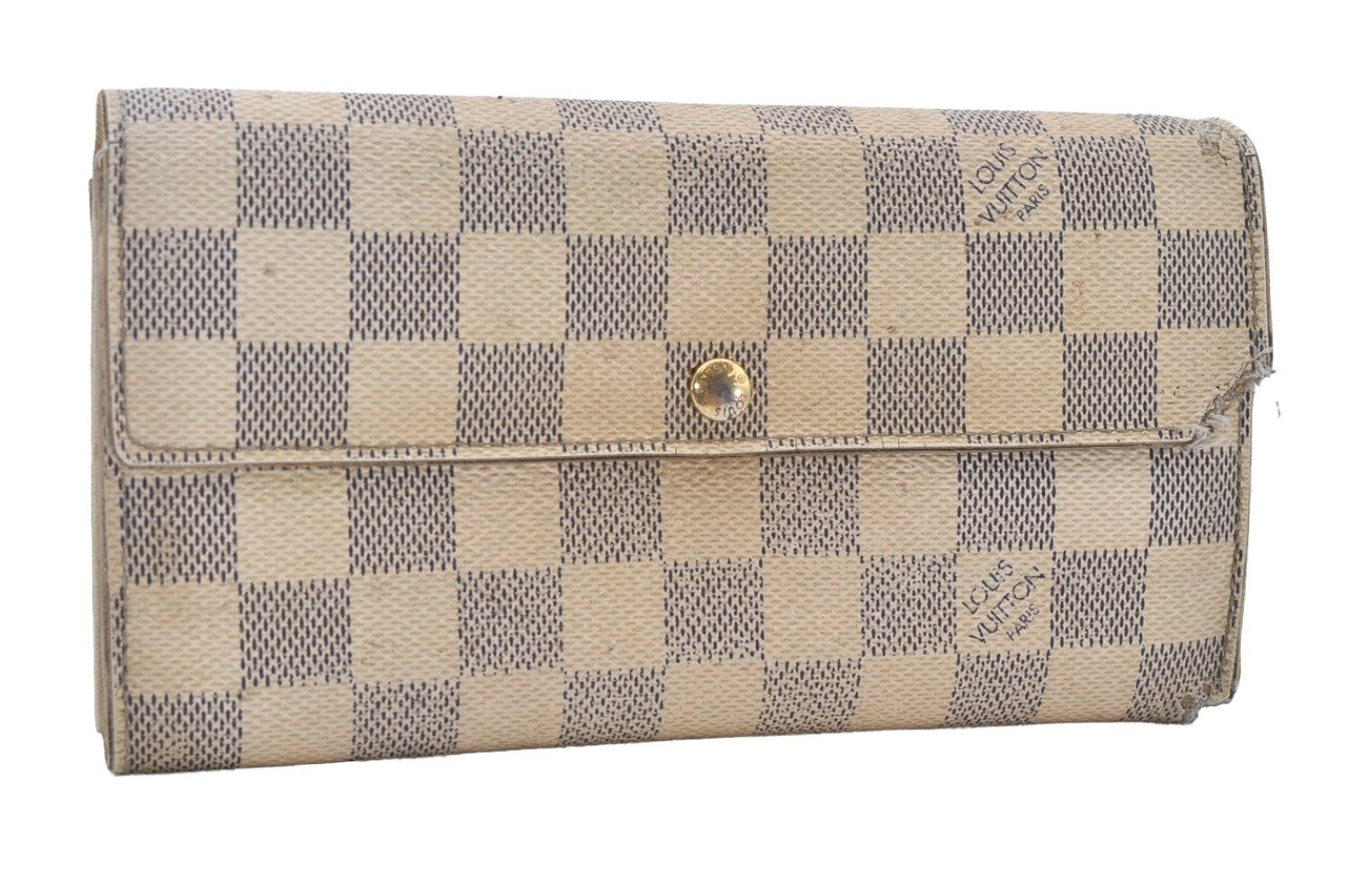 Authentic Louis Vuitton Damier Azur Portefeuille Sarah Wallet N61735 LV 0166J