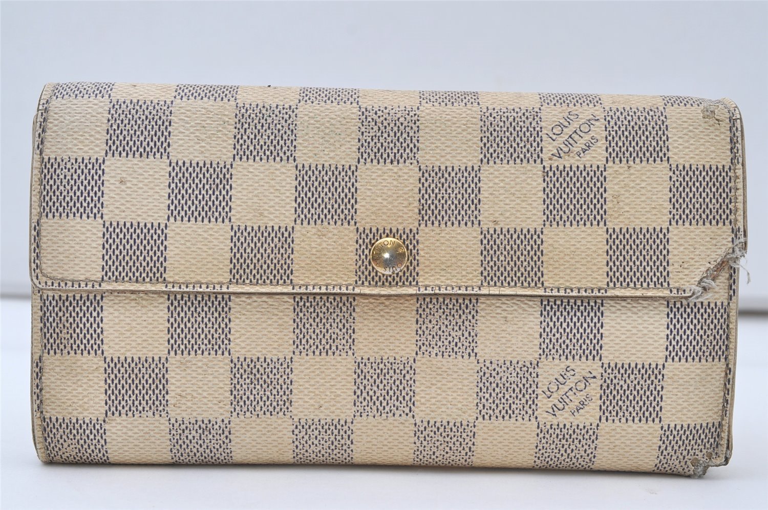 Authentic Louis Vuitton Damier Azur Portefeuille Sarah Wallet N61735 LV 0166J