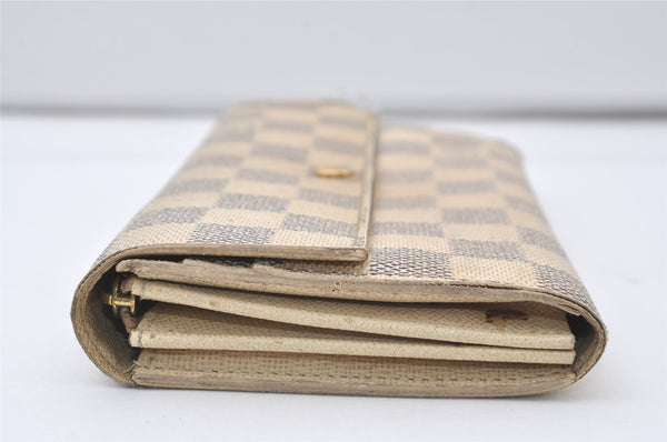 Authentic Louis Vuitton Damier Azur Portefeuille Sarah Wallet N61735 LV 0166J