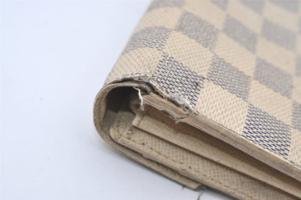 Authentic Louis Vuitton Damier Azur Portefeuille Sarah Wallet N61735 LV 0166J