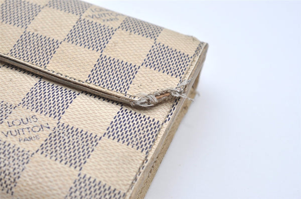 Authentic Louis Vuitton Damier Azur Portefeuille Sarah Wallet N61735 LV 0166J