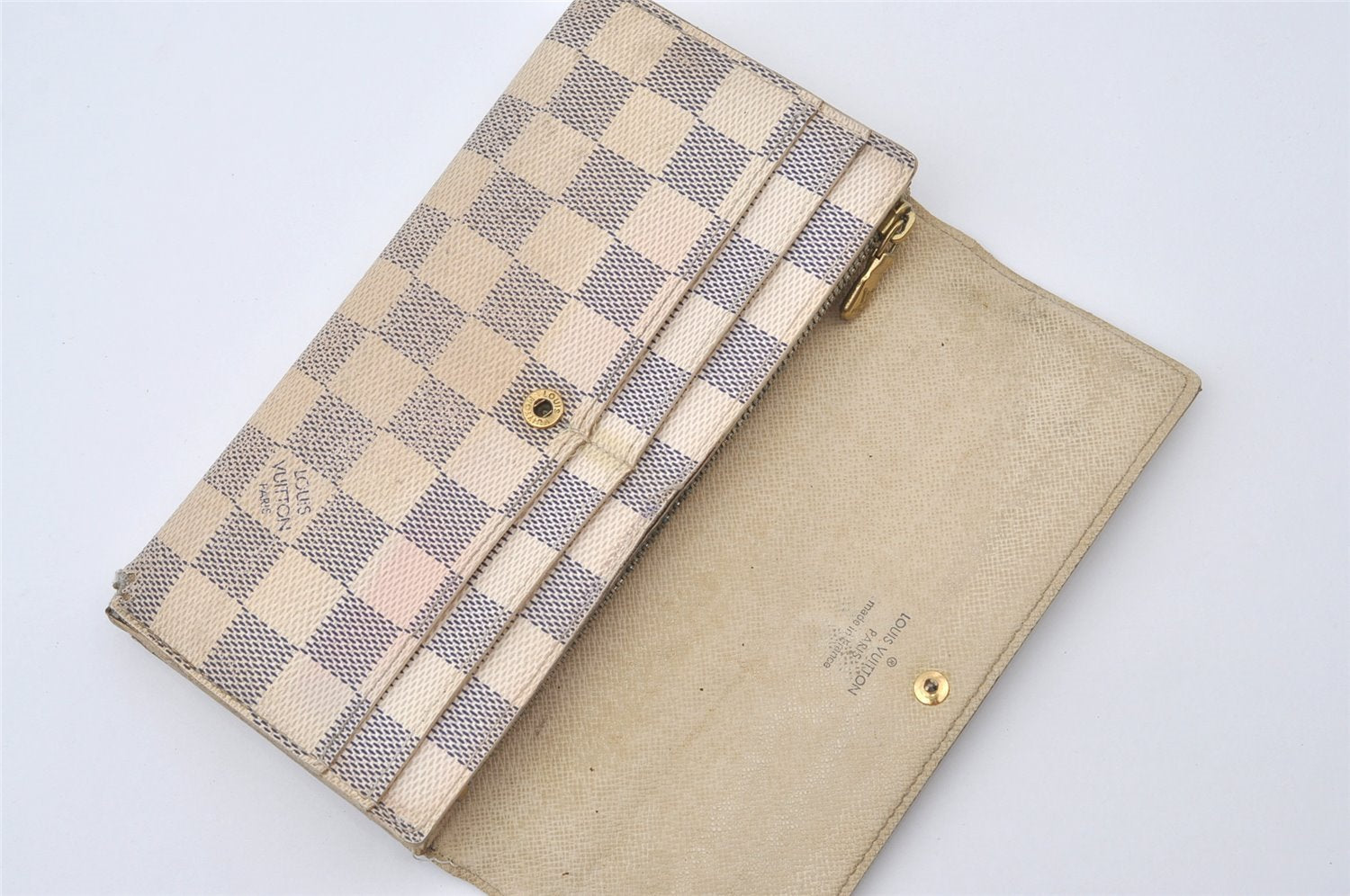 Authentic Louis Vuitton Damier Azur Portefeuille Sarah Wallet N61735 LV 0166J