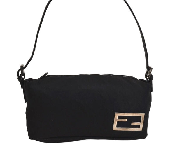 Authentic FENDI Vintage Shoulder Hand Bag Purse Jersey Leather Black 0166K