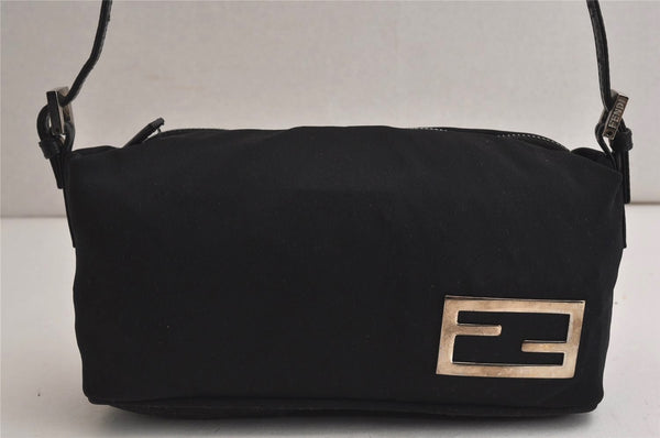 Authentic FENDI Vintage Shoulder Hand Bag Purse Jersey Leather Black 0166K