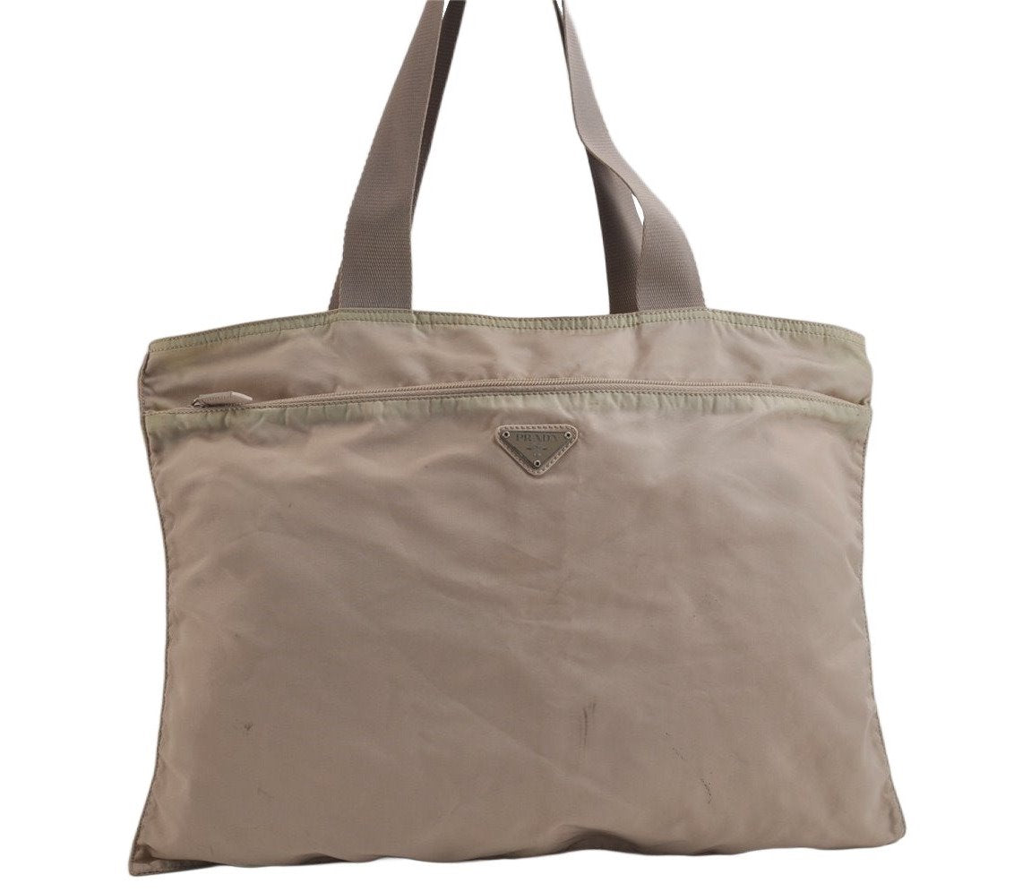 Authentic PRADA Vintage Nylon Tessuto Leather Shoulder Tote Bag White 0168K