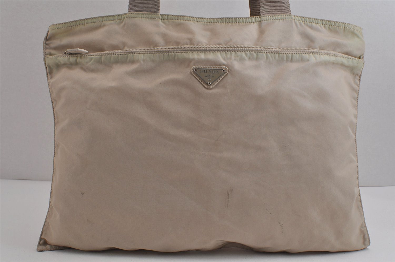 Authentic PRADA Vintage Nylon Tessuto Leather Shoulder Tote Bag White 0168K