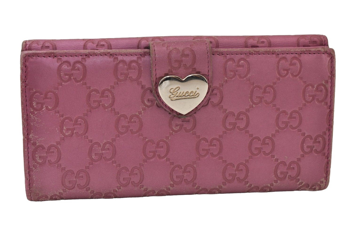 Authentic GUCCI Guccissima Heart GG Leather Long Wallet Purse 203550 Pink 0170J