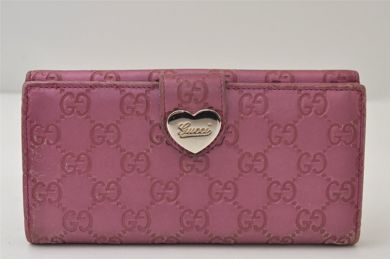 Authentic GUCCI Guccissima Heart GG Leather Long Wallet Purse 203550 Pink 0170J