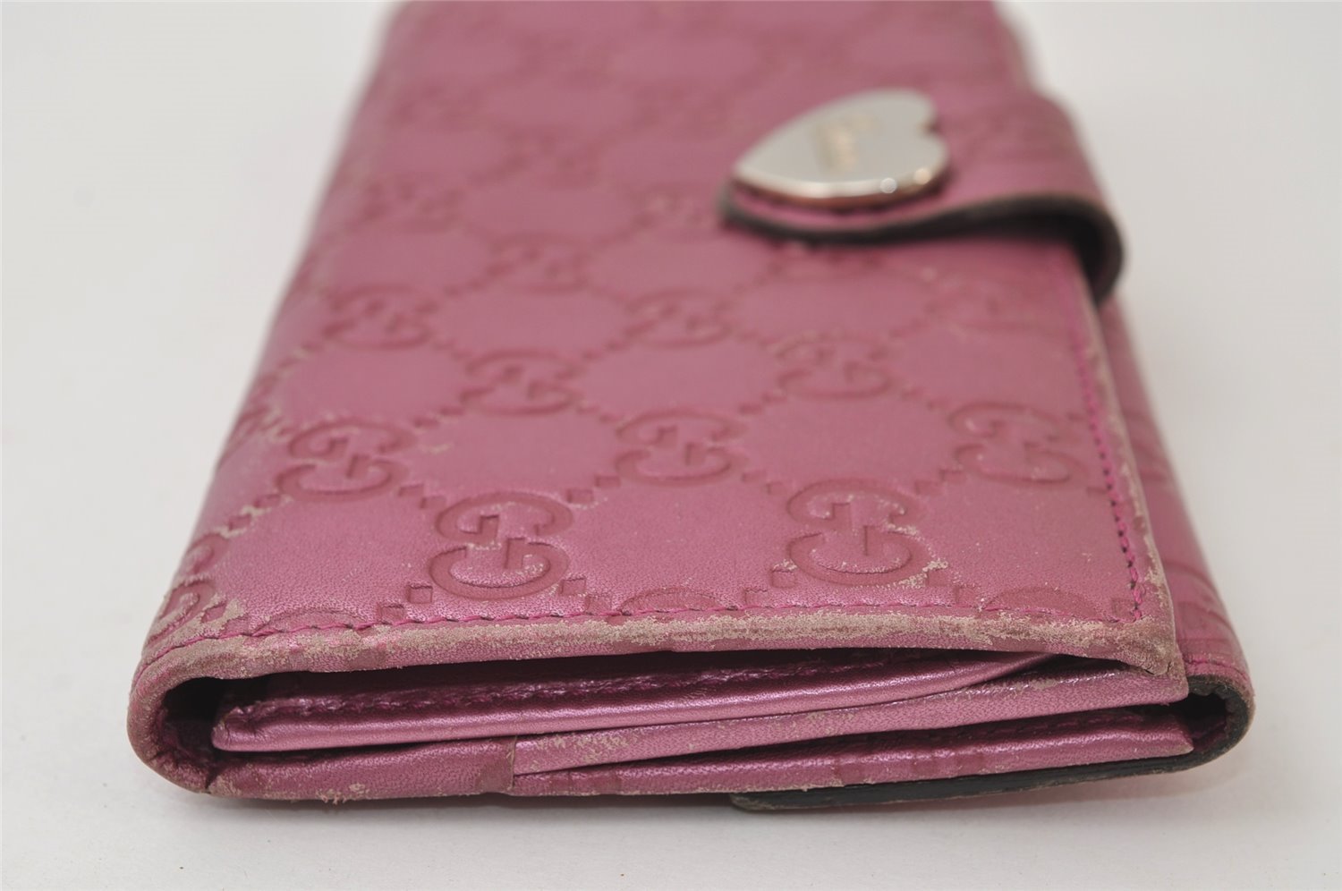 Authentic GUCCI Guccissima Heart GG Leather Long Wallet Purse 203550 Pink 0170J