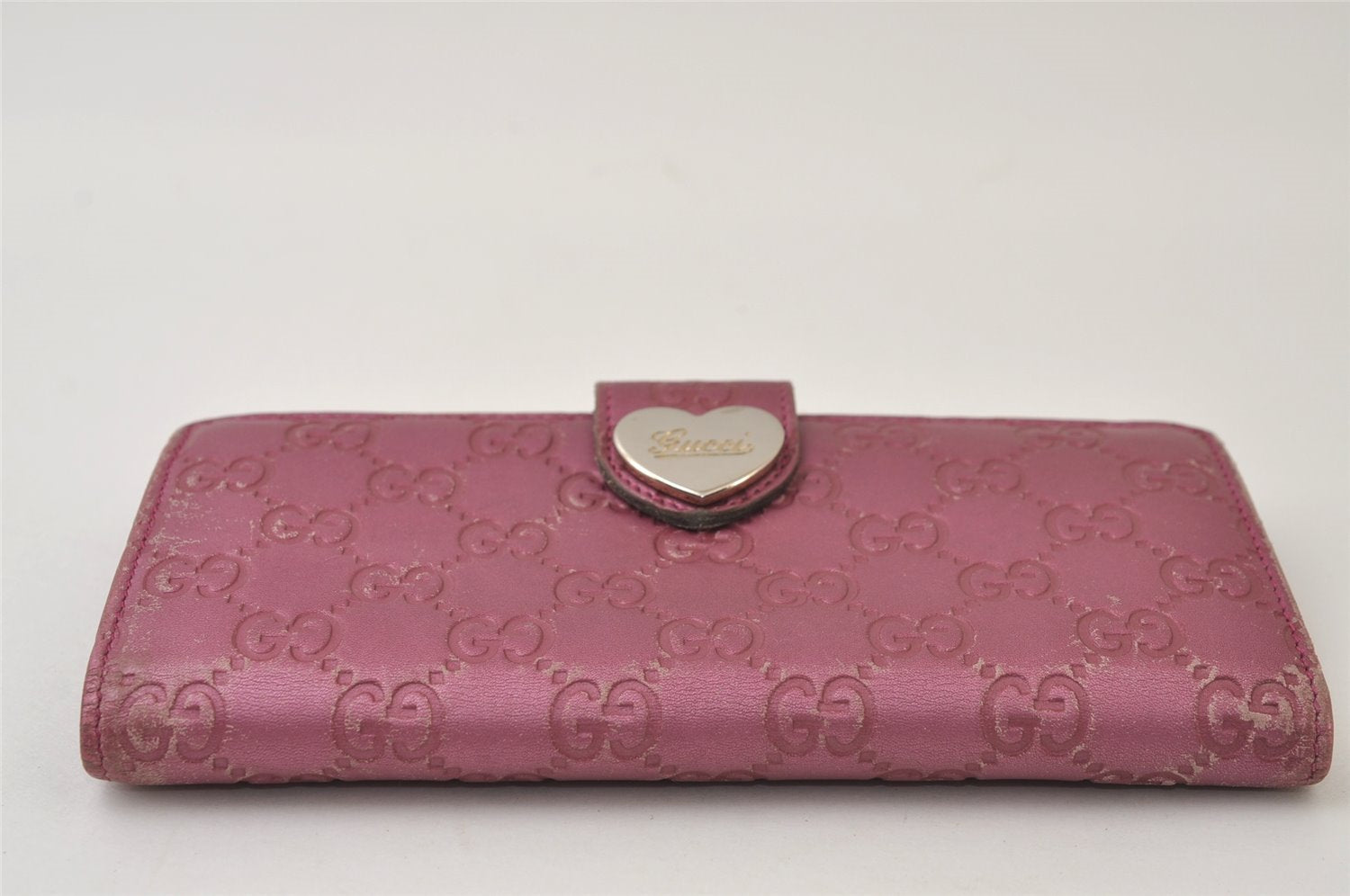 Authentic GUCCI Guccissima Heart GG Leather Long Wallet Purse 203550 Pink 0170J