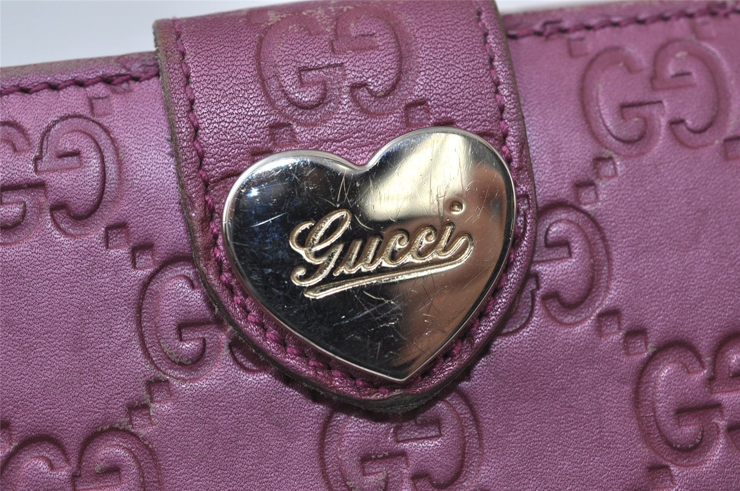 Authentic GUCCI Guccissima Heart GG Leather Long Wallet Purse 203550 Pink 0170J