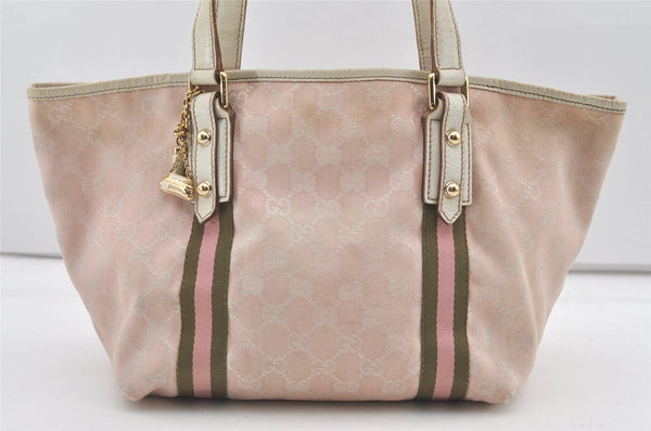 Authentic GUCCI Sherry Line Tote Bag GG Canvas Leather 137396 Pink 0172K