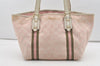 Authentic GUCCI Sherry Line Tote Bag GG Canvas Leather 137396 Pink 0172K